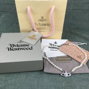 NWT Vivienne westwood Silver Orb Pearl Choker Necklace